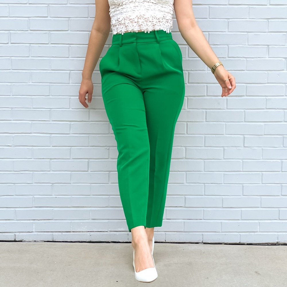 Express Green High-Waist Cropped Trousers
